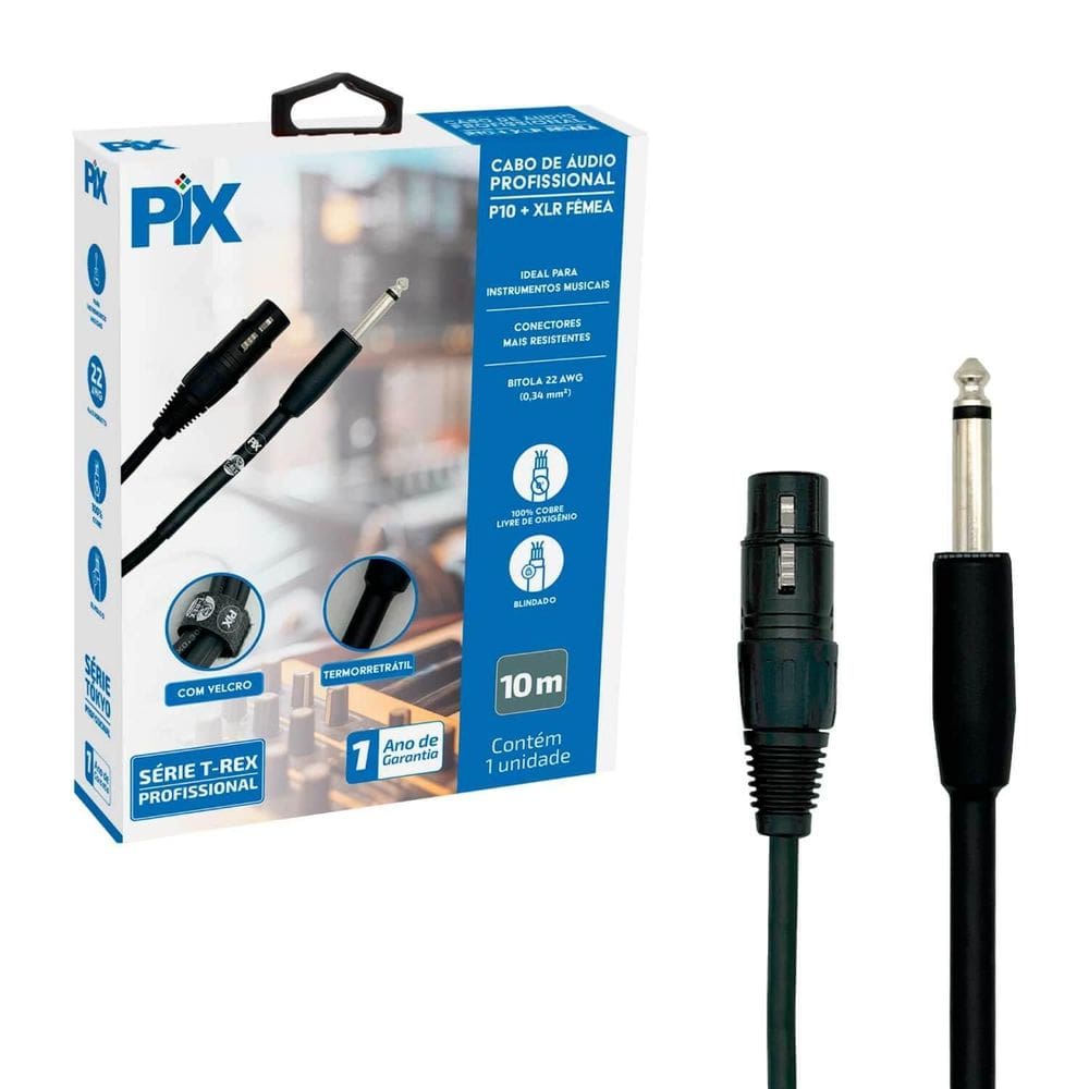 Cabo P10 Mono Para Xlr Fêmea 10 Metros Profissional