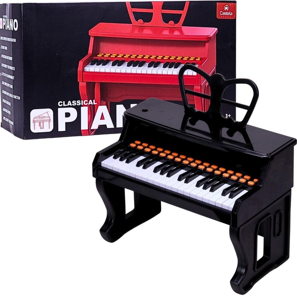 Piano Musical De Brinquedo Preto Com Porta Partitura Castela