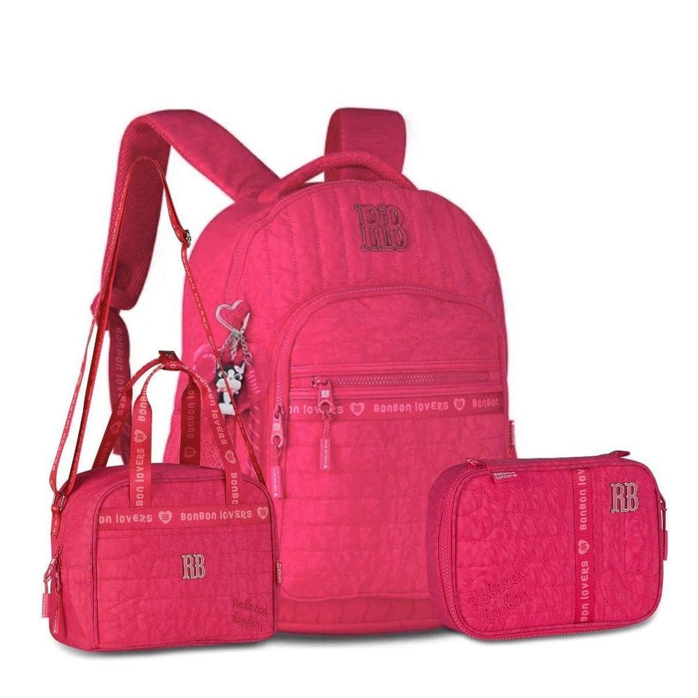 Mochila C Lancheira E Estojo Kit Escolar Rebecca Bonbon Rosa