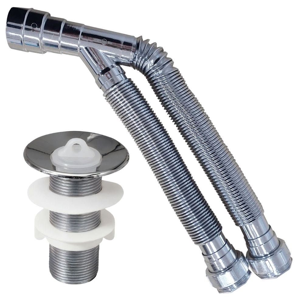 Kit Sifão Duplo Metalizado 80cm + Válvula V8