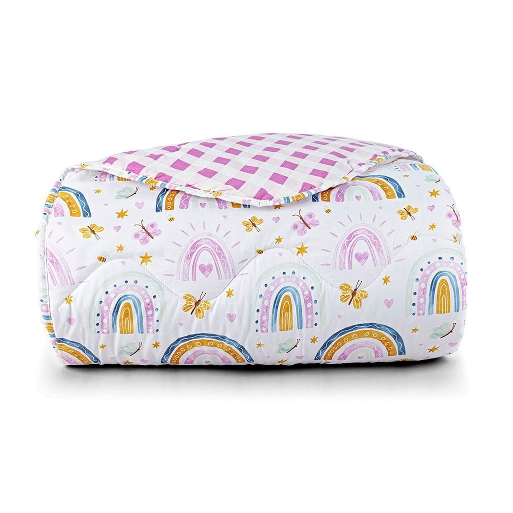 Edredom Cobertor Lutti Solteiro Infantil Dupla Face 200 Fios Rainbow Arcos Íris Rosa