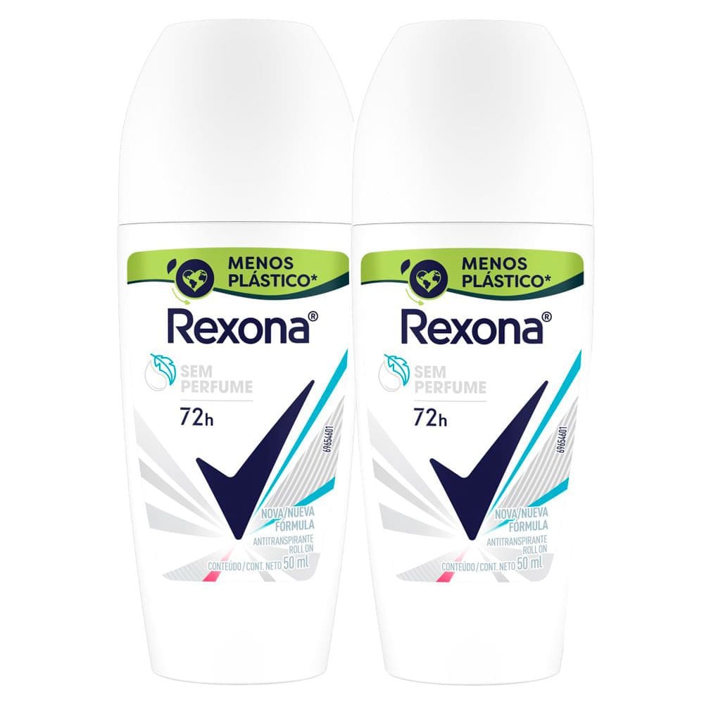 Kit 2 Desodorante Rexona Sem Perfume Roll-on Antitranspirante 72h 50ml