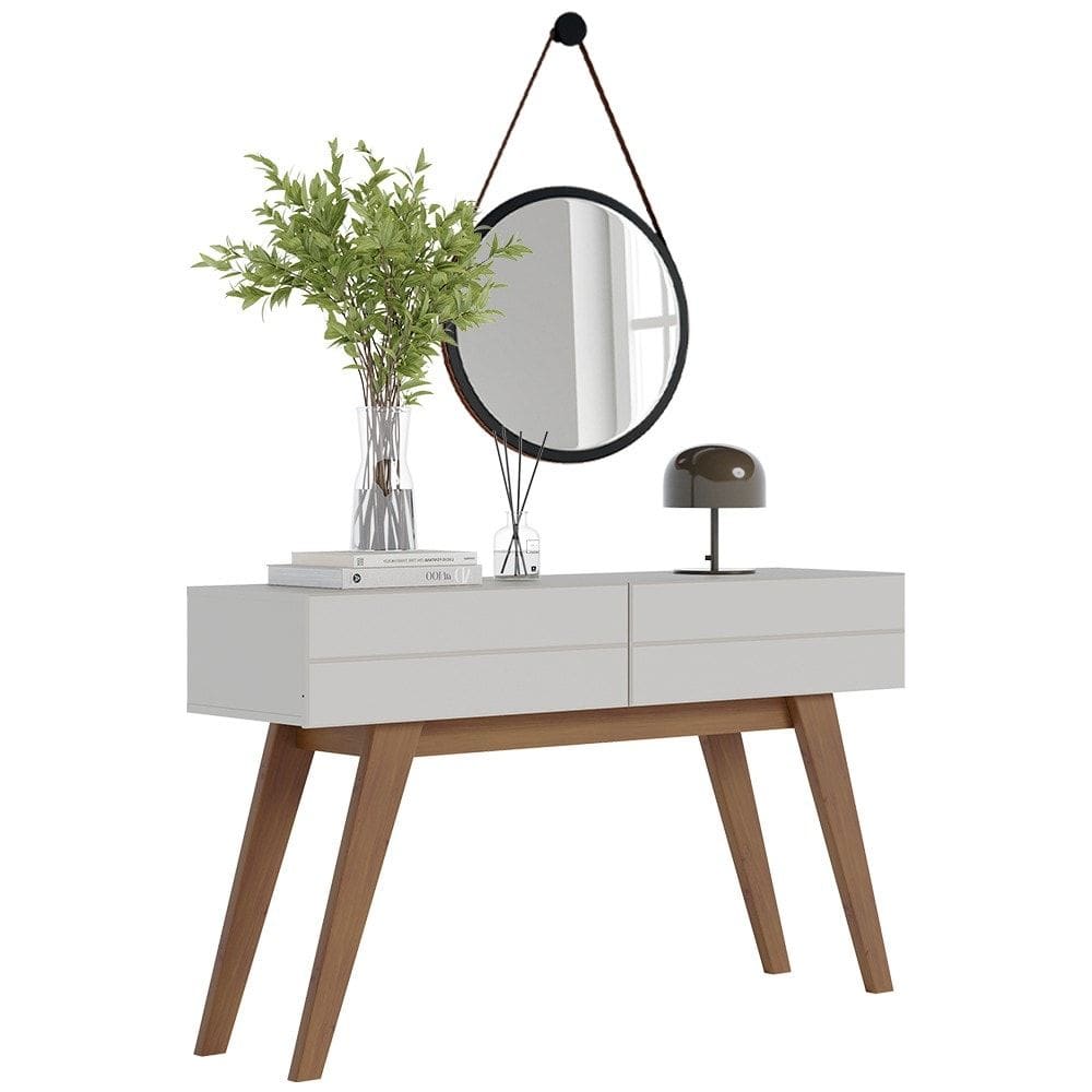 Aparador Para Sala Rebeca Com Espelho Adnet 67cm C05 White/Freijó - Mpozenato