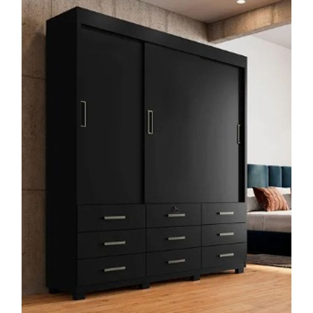Guarda Roupa 3 portas de correr e 9 gavetas ITAPEMA PRETO