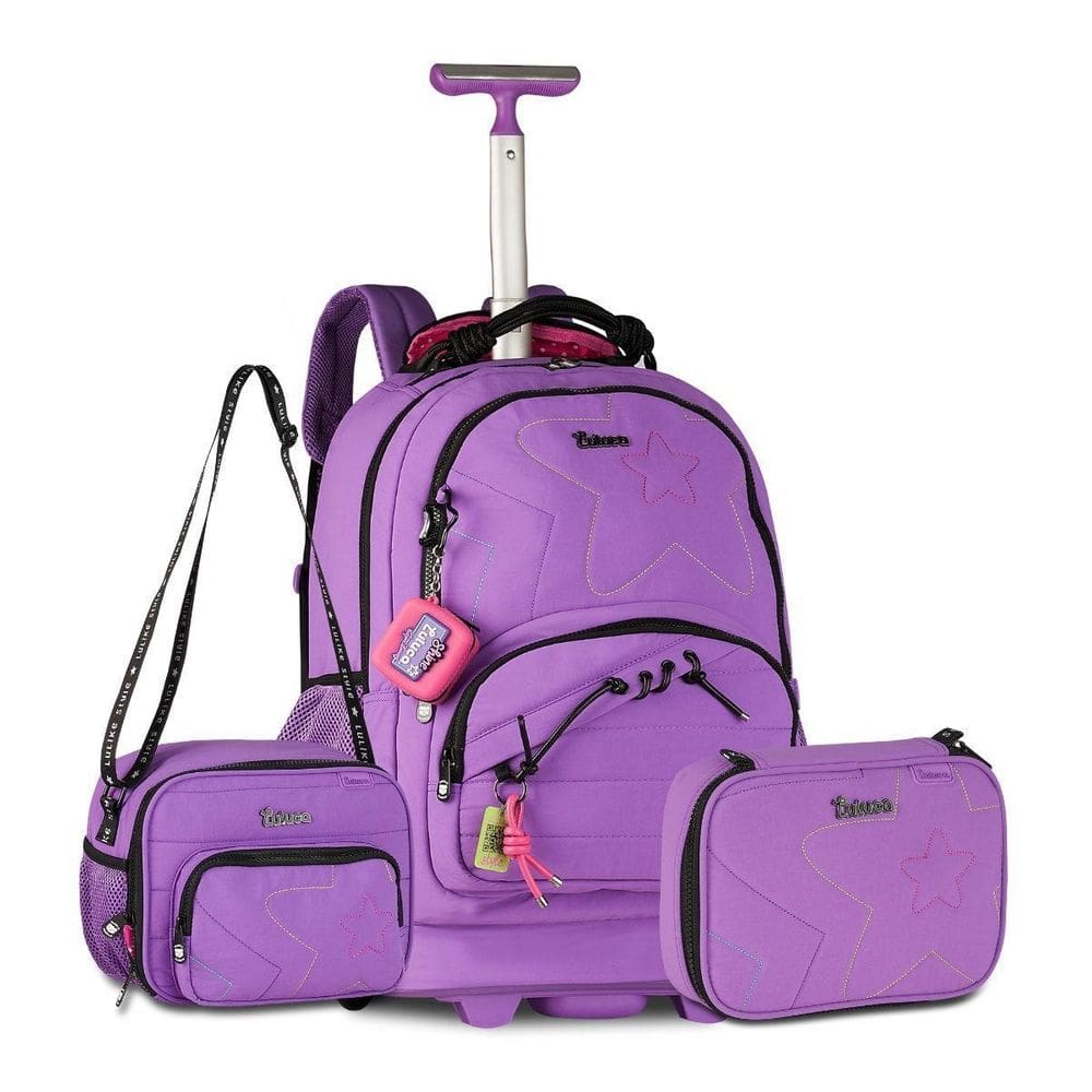 Mochila Luluca Com Lancheira E Estojo Box Kit Escolar Lilás