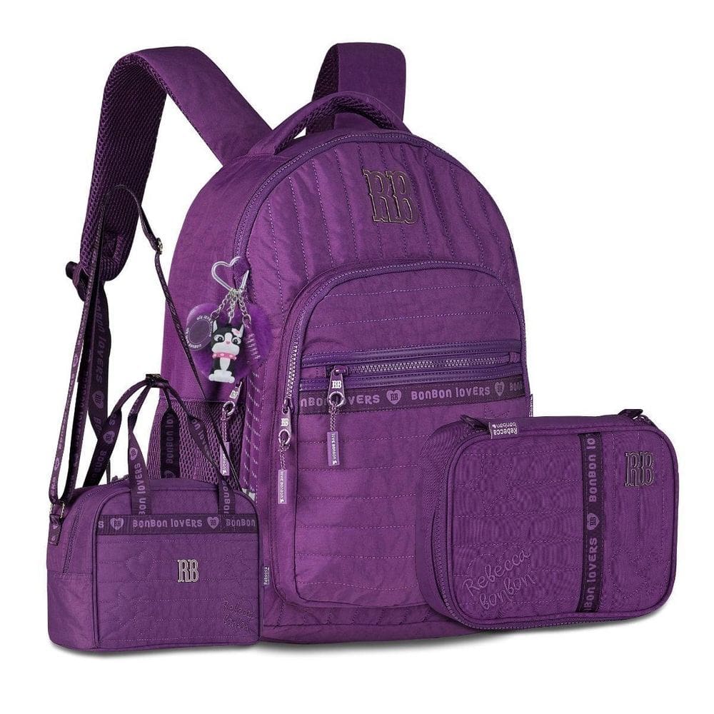 Mochila C Lancheira E Estojo Kit Escolar Rebecca Bonbon Roxo