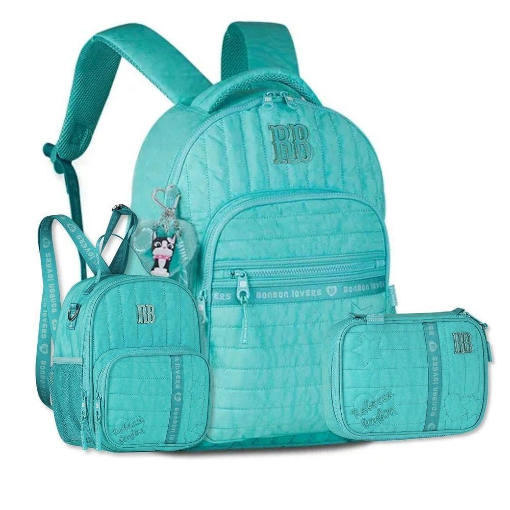 Mochila Rebeca Bonbon Kit Escolar C Lancheira E Estojo Verde