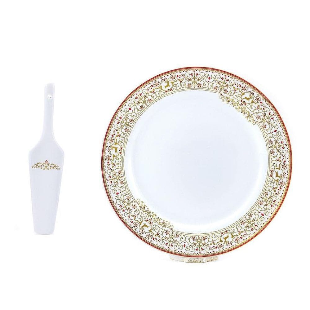 Prato Bolo Porcelana Espatula 2 Pecas 32Cm