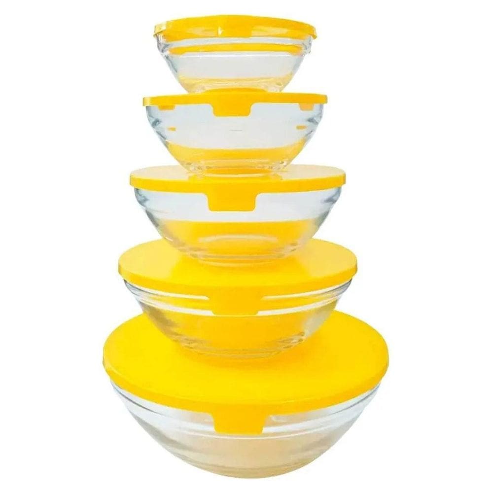 Jogo C/5 Porta Mantimentos De Vidro Tigelas Potes Com Tampa