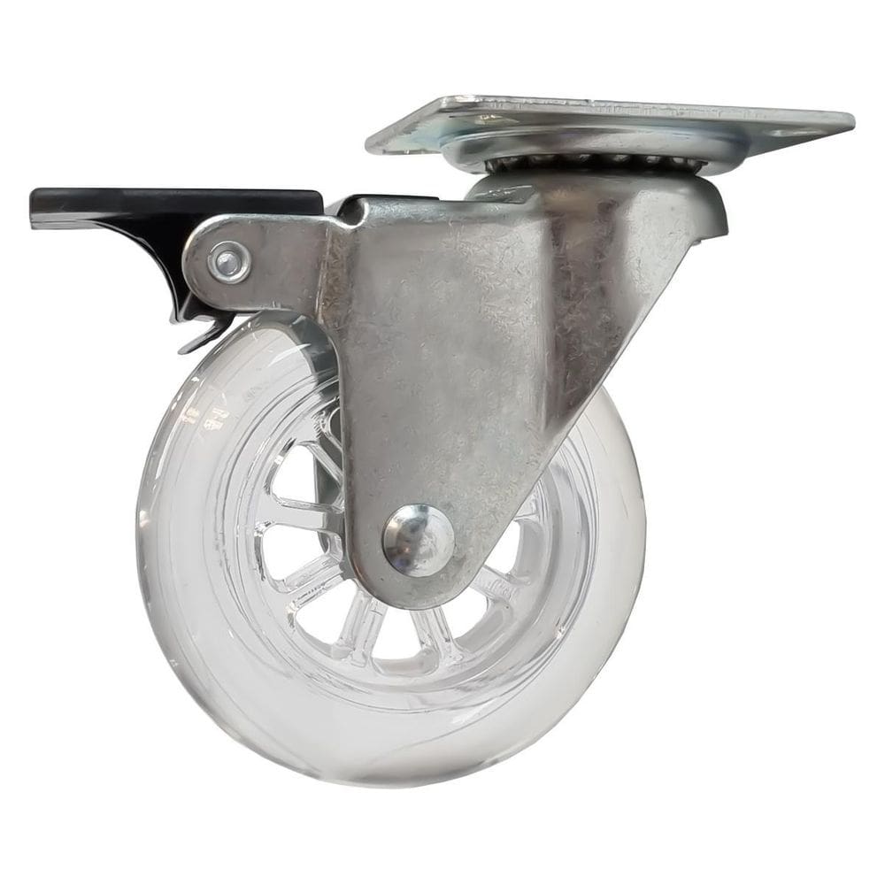 Rodízio De Silicone 75Mm Transparente Giratório Com Freio Xf