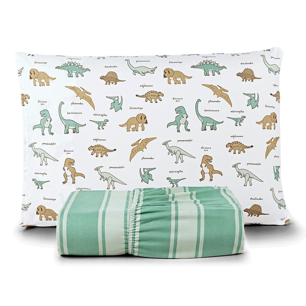 Jogo de Cama Lençol Lutti Solteiro Infantil 200 Fios Estampado 2 Peças Dinossauro Verde