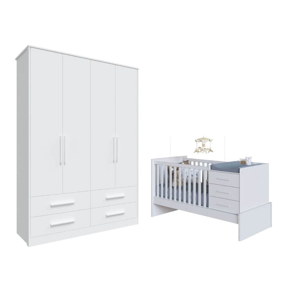 Quarto Completo Bebe Moveis Peroba Berço Multifuncional Charlo MDF