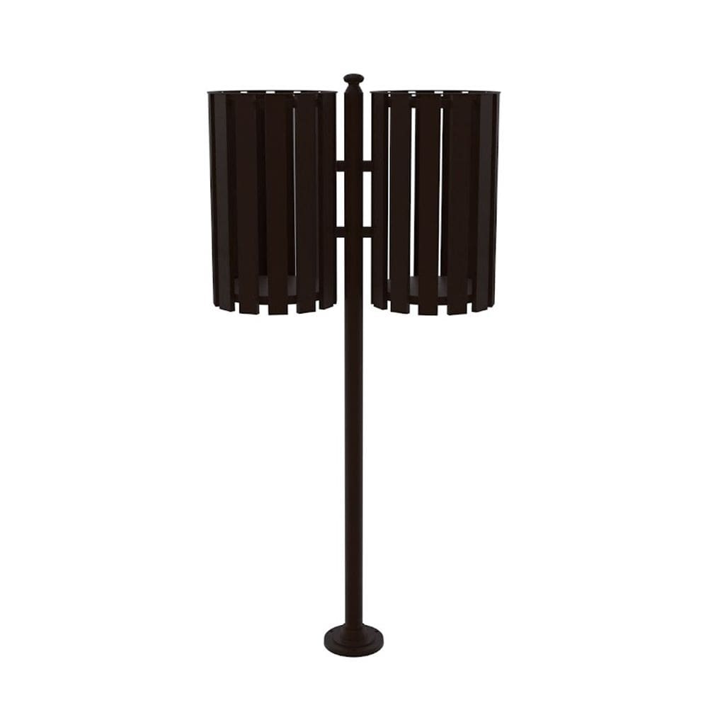 Lixeira de Rua Pátios Parques Dupla Tubular Marrom 151cm