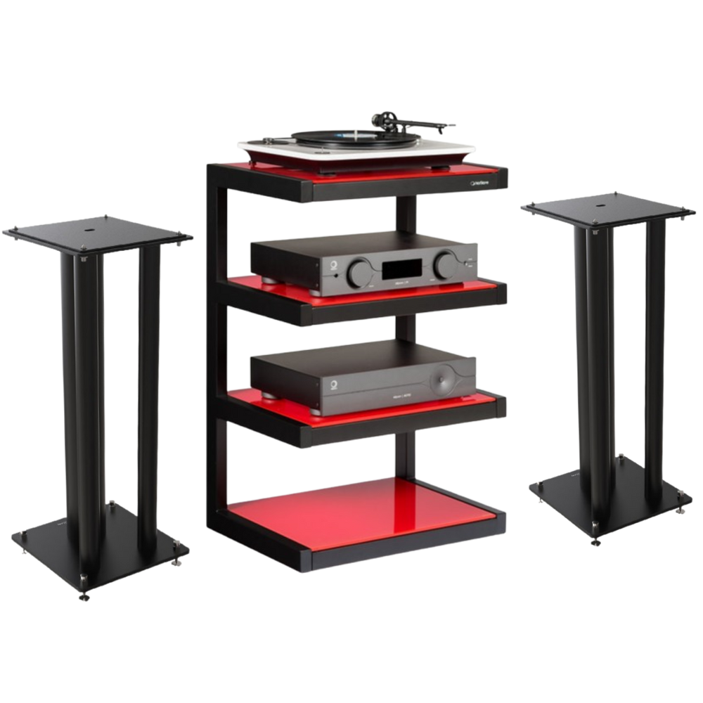 Rack Norstone HIFI ESSE c/ Vidro Vermelho + Pedestal Stylum