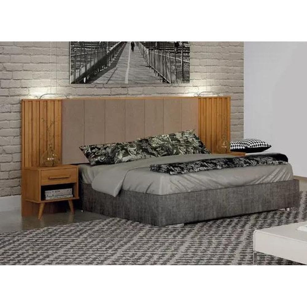 Cabeceira Casal Milano Estofado 2 Mesa de Cabeceira Leifer