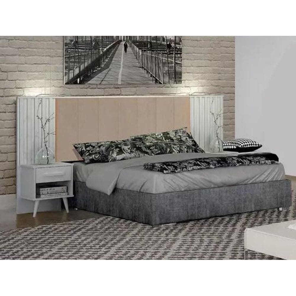 Cabeceira Casal Milano Estofado 2 Mesa de Cabeceira Leifer