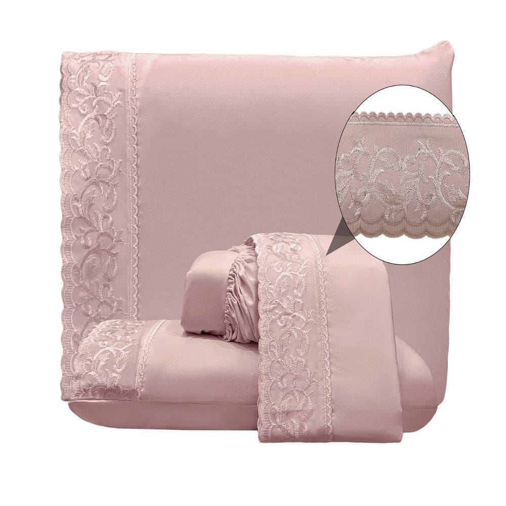 Jogo Lençol Queen Nuanc Bordado Inglês 4pç 100% Poliéster - Malv