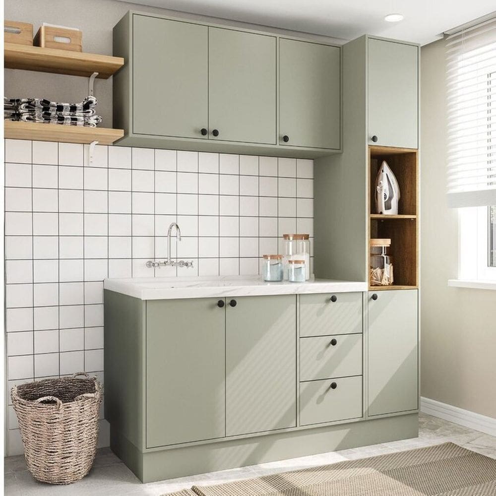 Lavanderia Completa Rubi Verde Oliva Politorno Móveis Verde Oliva