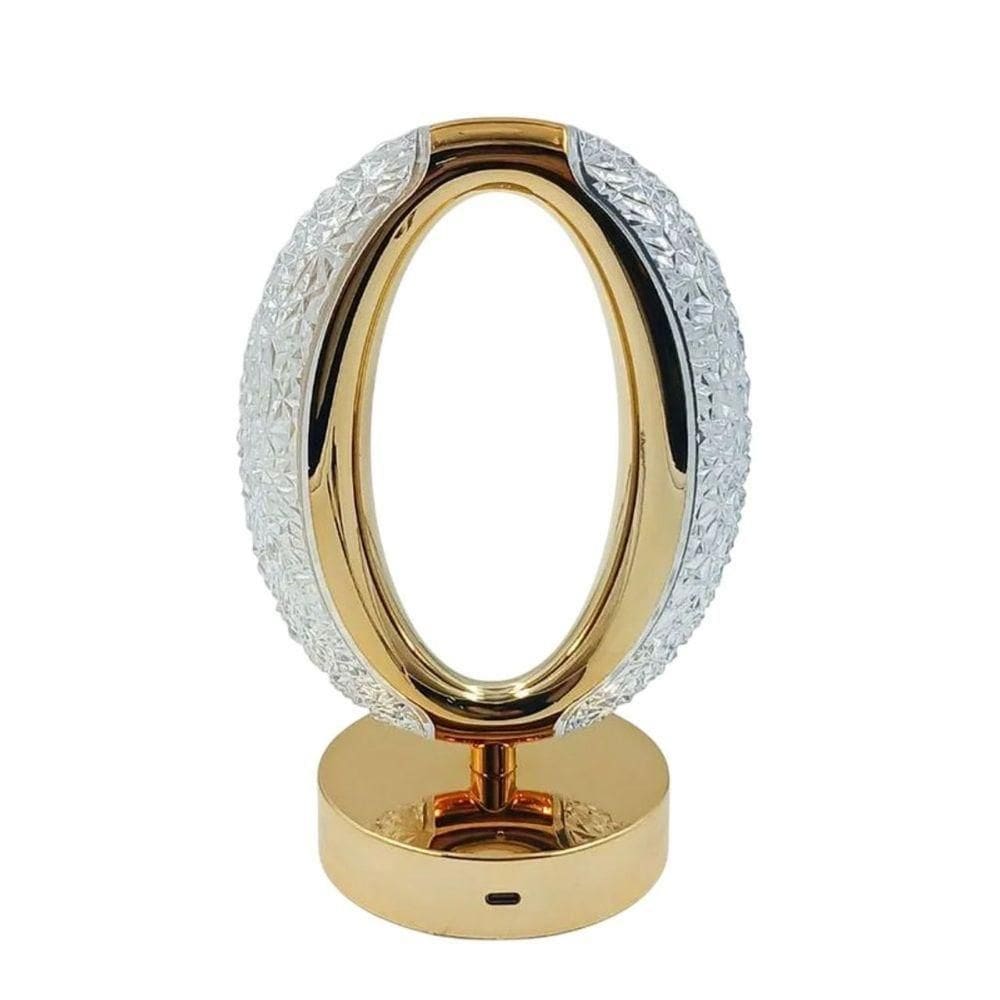 Luminária Abajur De Mesa Cristal Oval Luxo 3 Tons Luzes Bateria Recarregável Usb