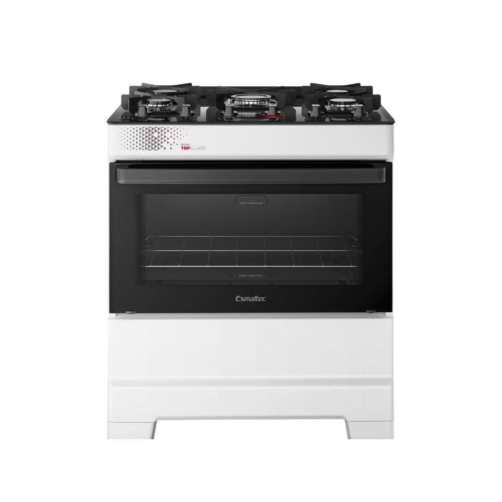Fogão Esmaltec 5 Bocas Ideal Top Glass Mesa de Vidro Forno 84 Litros Branco T5VAB Bivolt