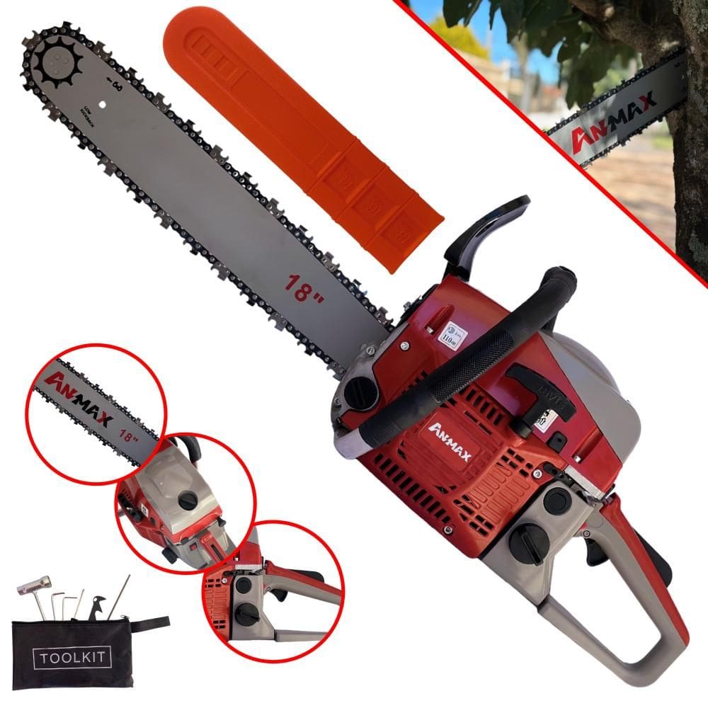 Motosserra Robusta Anmax CS5200-B À Gasolina Motor 2T 52cc 2,7HP de Potência 11.000rpm Com Sabre 18 Polegadas Corrente 32 Dentes