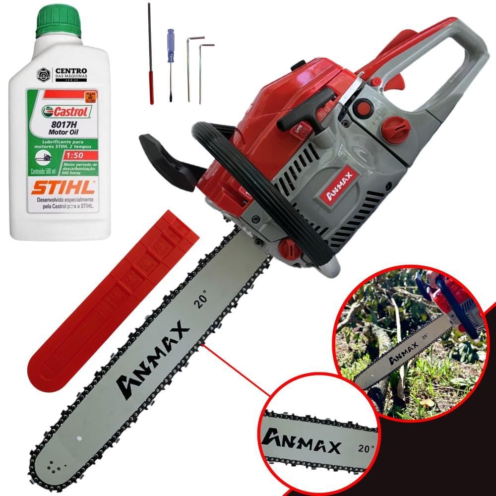 Motorsserra Motosserra CS5800A Anmax À Gasolina Motor 2T 58cc 3HP Alta Rotação Sabre 20 Polegadas Ponta Rolante Corrente 36 Dentes + ÓLEO STIHL 2T