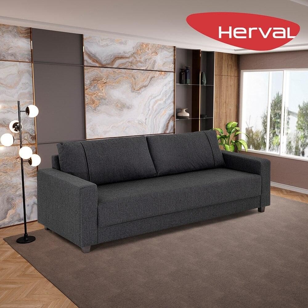 Sofá 3 Lugares Herval Clean Linho Grafite, 200 cm