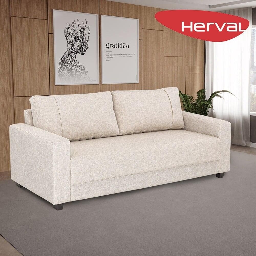 Sofá 3 Lugares Herval Clean Linho Bege, 200 cm