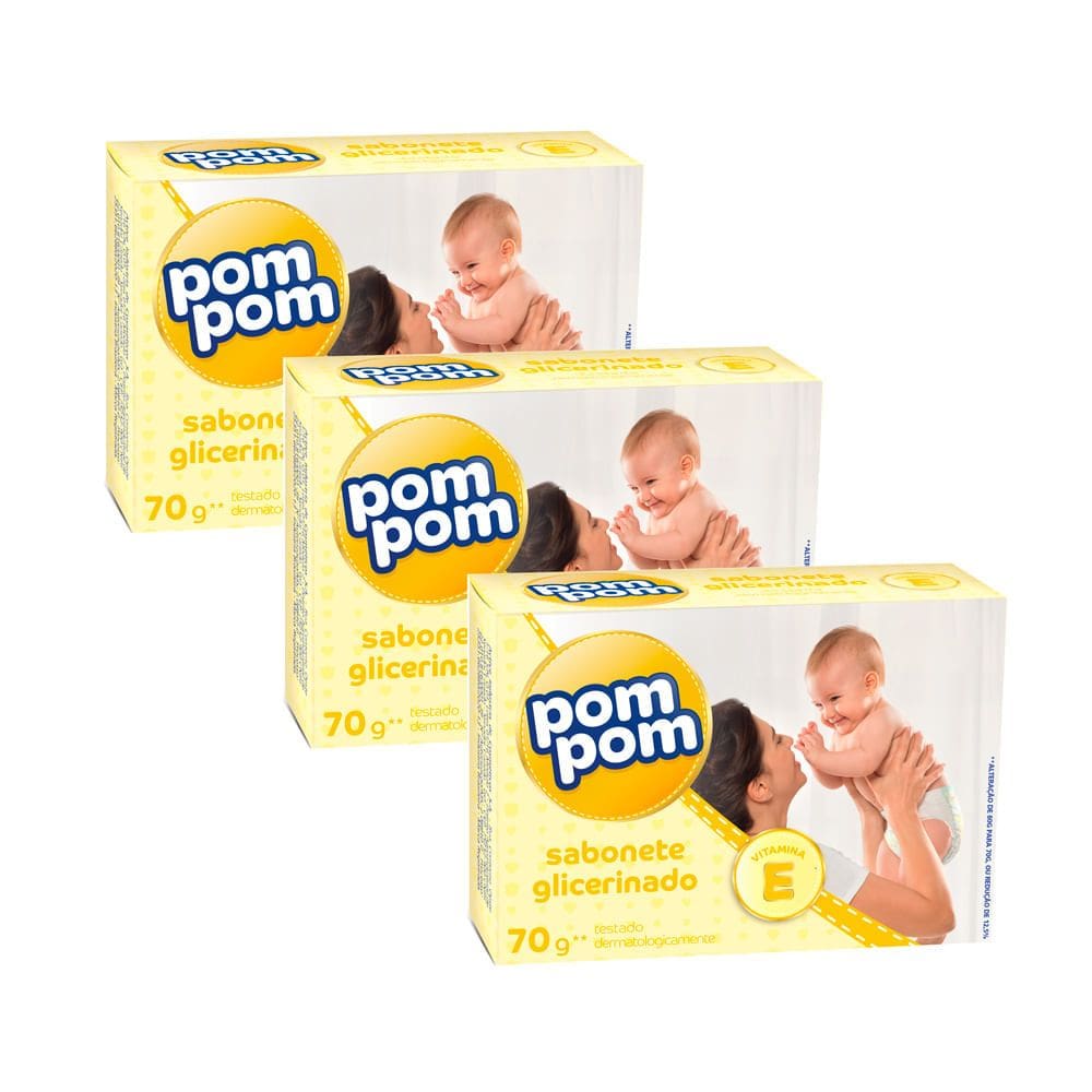 Kit 3 Sabonete em Barra Pom Pom Glicerina 70g