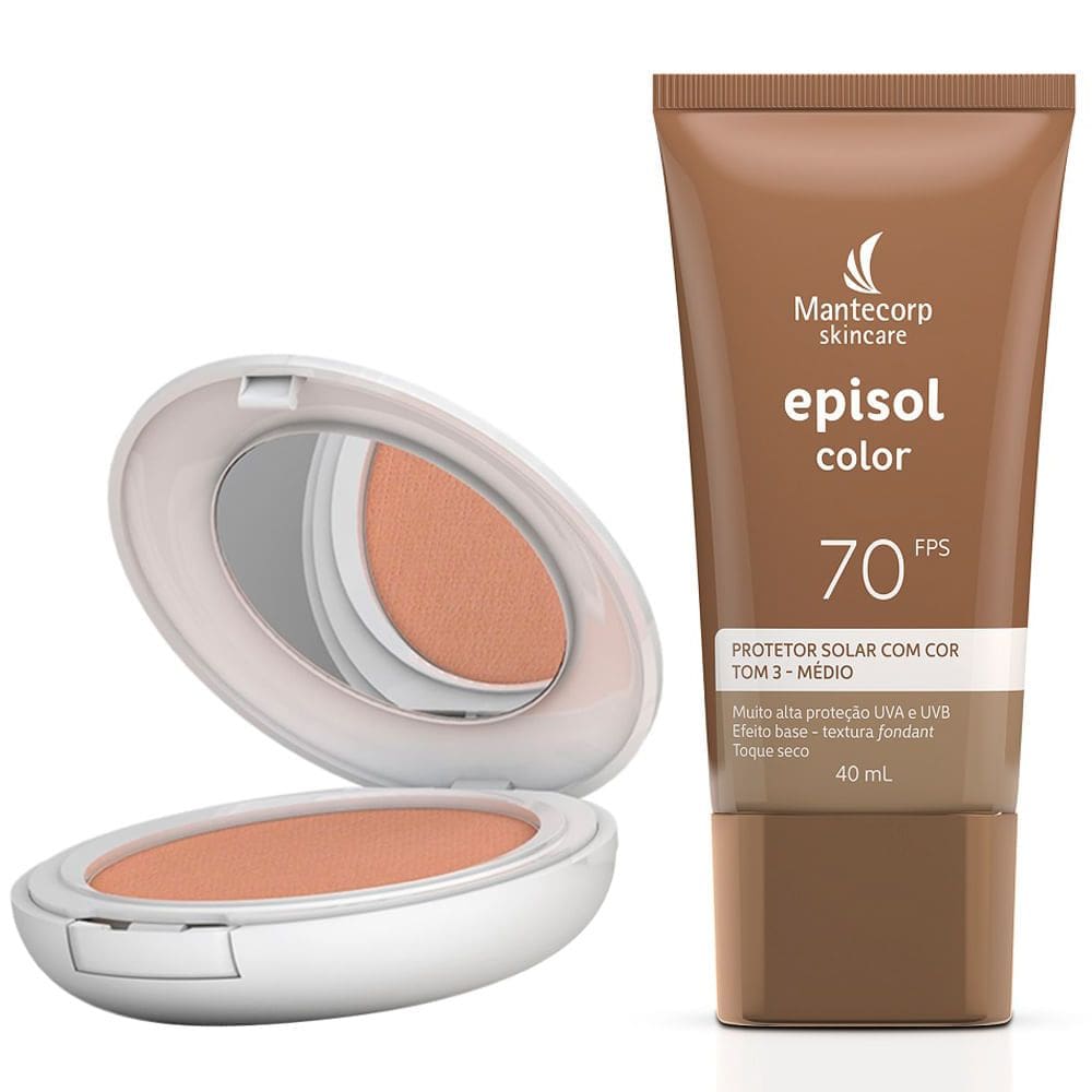Kit 1 Protetor Solar Episol Color Tom 3 Médio FPS 50 Pó Compacto 10g