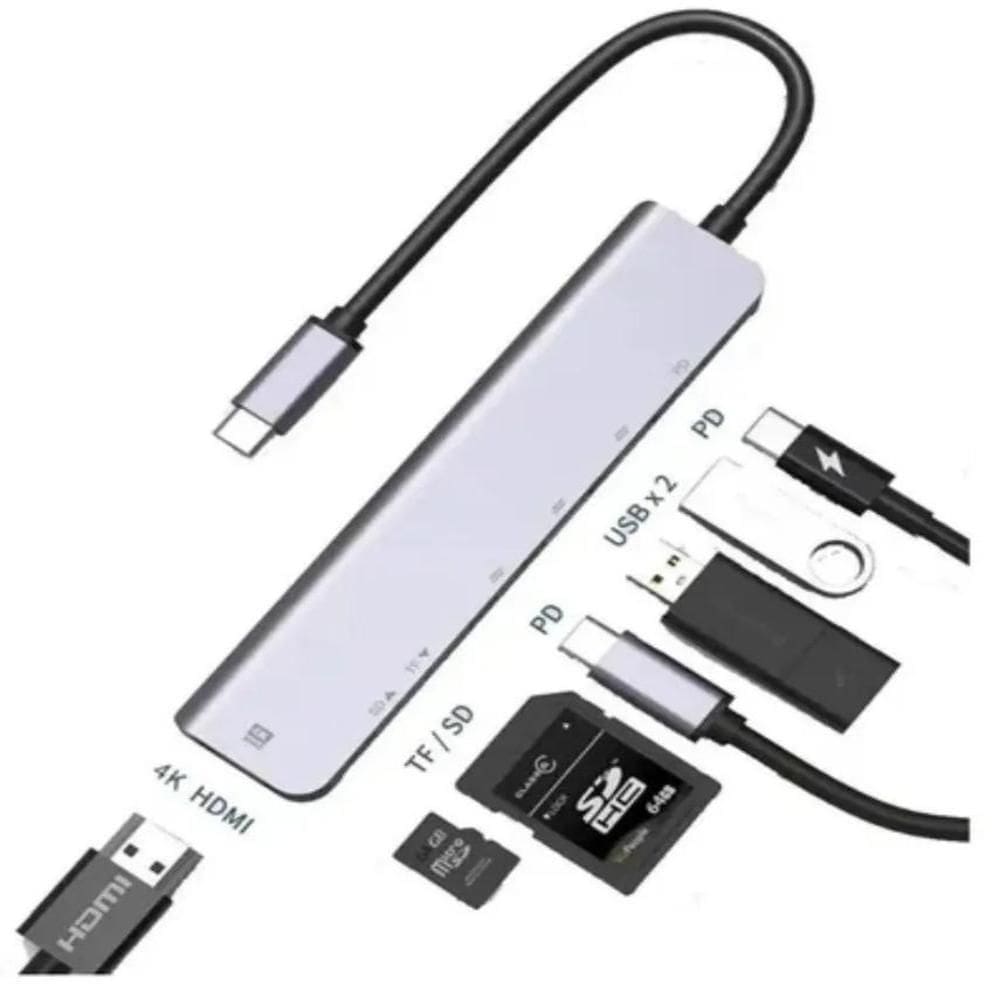 Hub Estação 7x1 Type C x Usb-C Pd Usb 3.0 Sd Tf Hdmi 4K