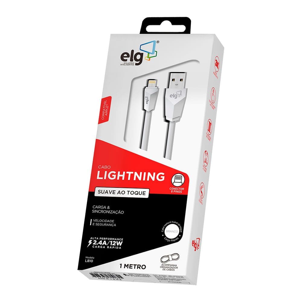 Cabo Lightning ELG 2.4A Branco 1 Metro