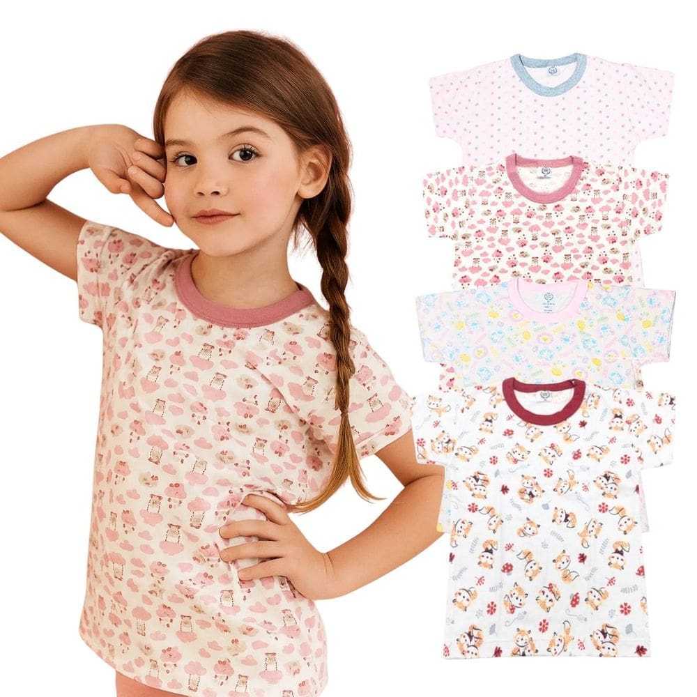 Camiseta Infantil Menina Bebe Manga Curta Basica 100% Algodao 1/2/3 Estampas diversas  Baby Deluxe