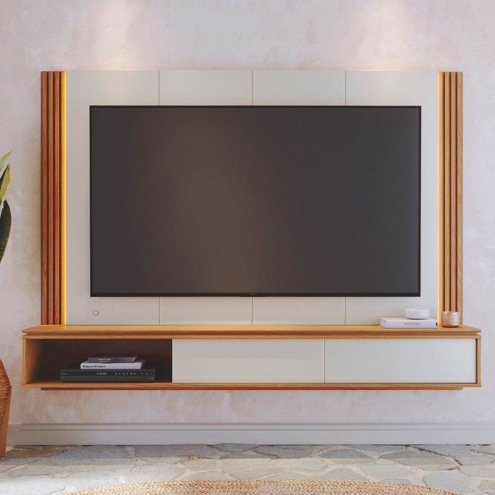 Painel Ripado para TV até 75 Polegadas com LED 2 Porta de Correr Loa Colibri