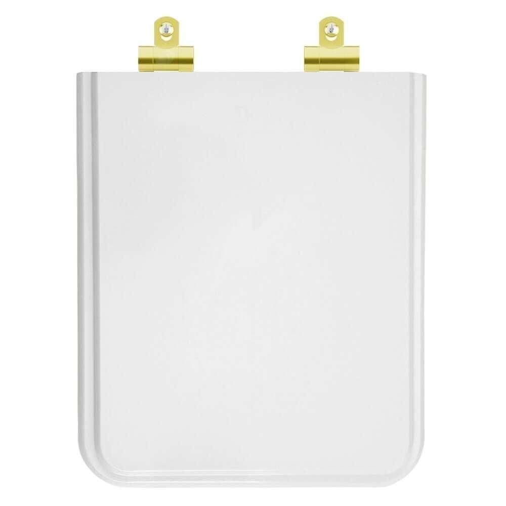 Assento Sanitário Poliester Soft Close Square Branco Para Vaso Incepa Com Ferragem Dourada