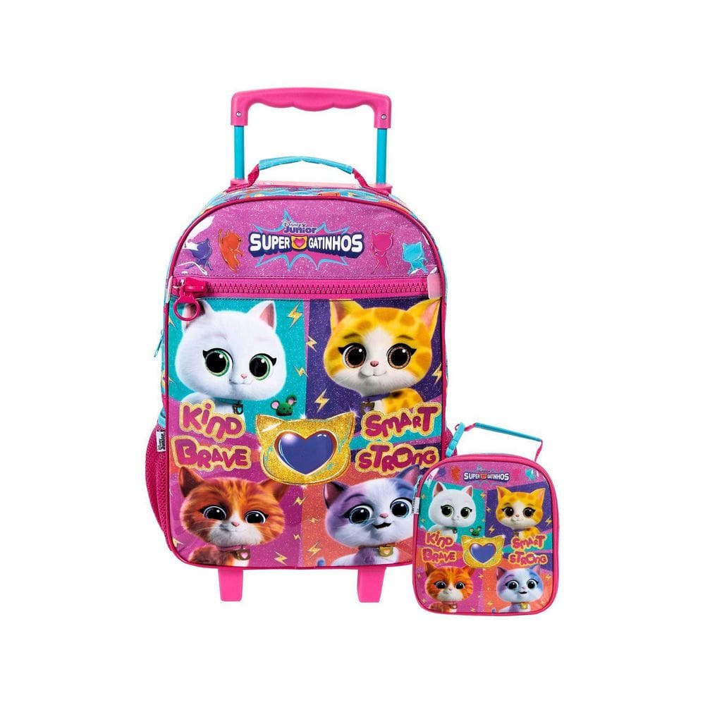 Kit Escolar Super Gatinhos Mochila De Rodas + Lancheira