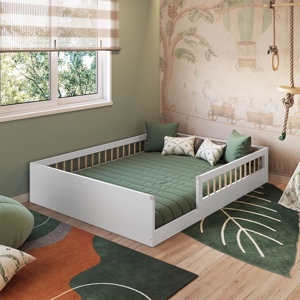 Cama Montessoriana de Chão Casal AFT009 Linha Affetto Branco Completa Móveis
