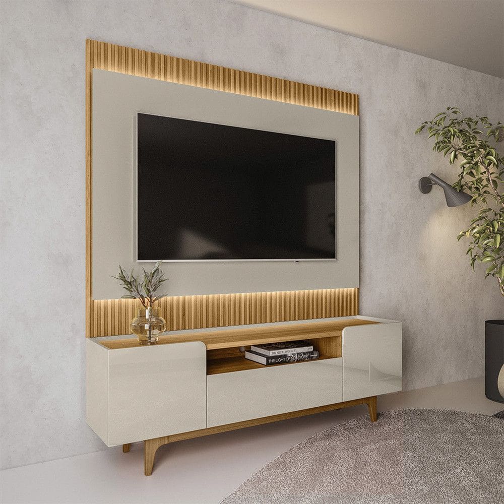 Rack com Painel Ripado para TV até 70 Polegadas com LED 3 Portas com Pés Orlando Linea Brasil