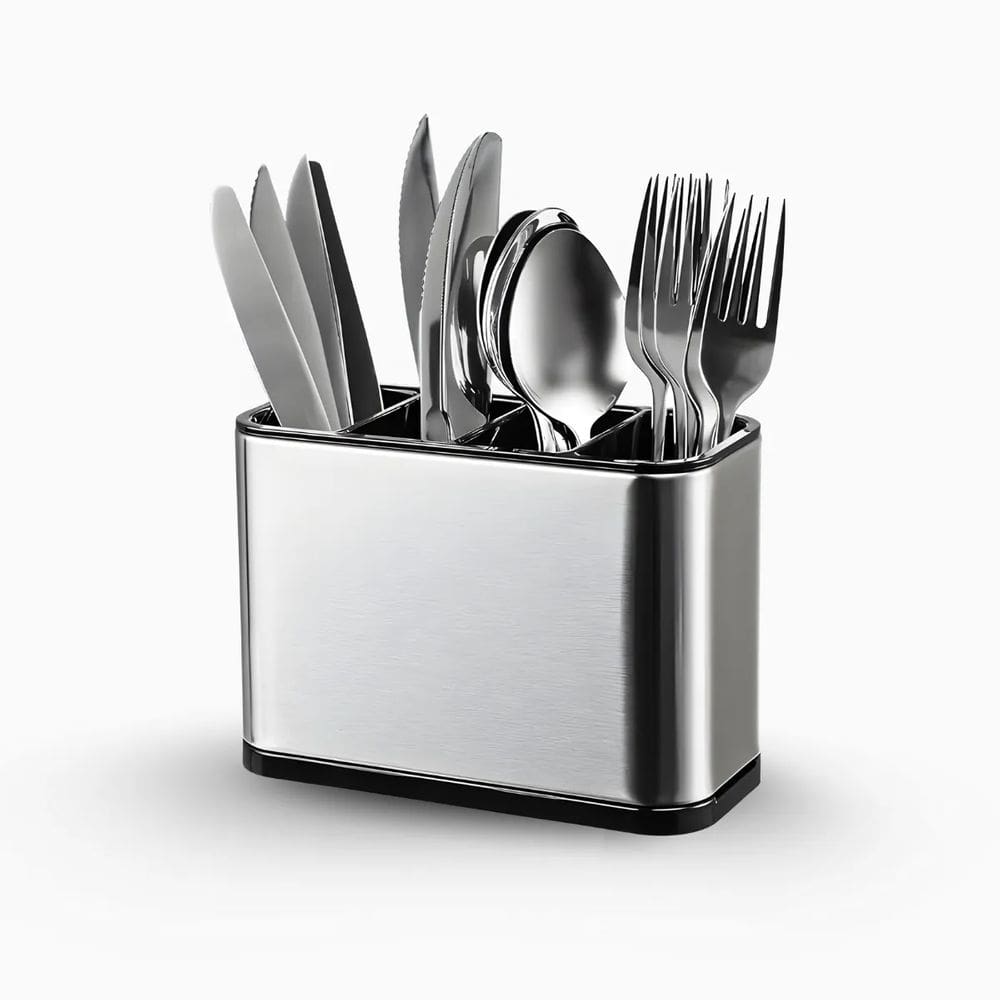 Dispenser Porta Talher Inox 4 Divisórias com Bandeja Coletor