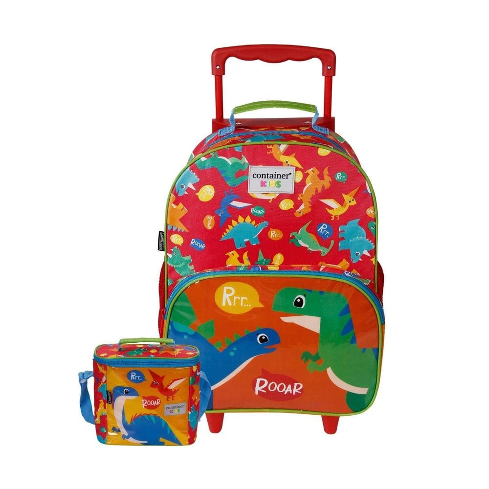 Kit Escolar Mochila De Rodas + Lancheira Térmica Dinossauro