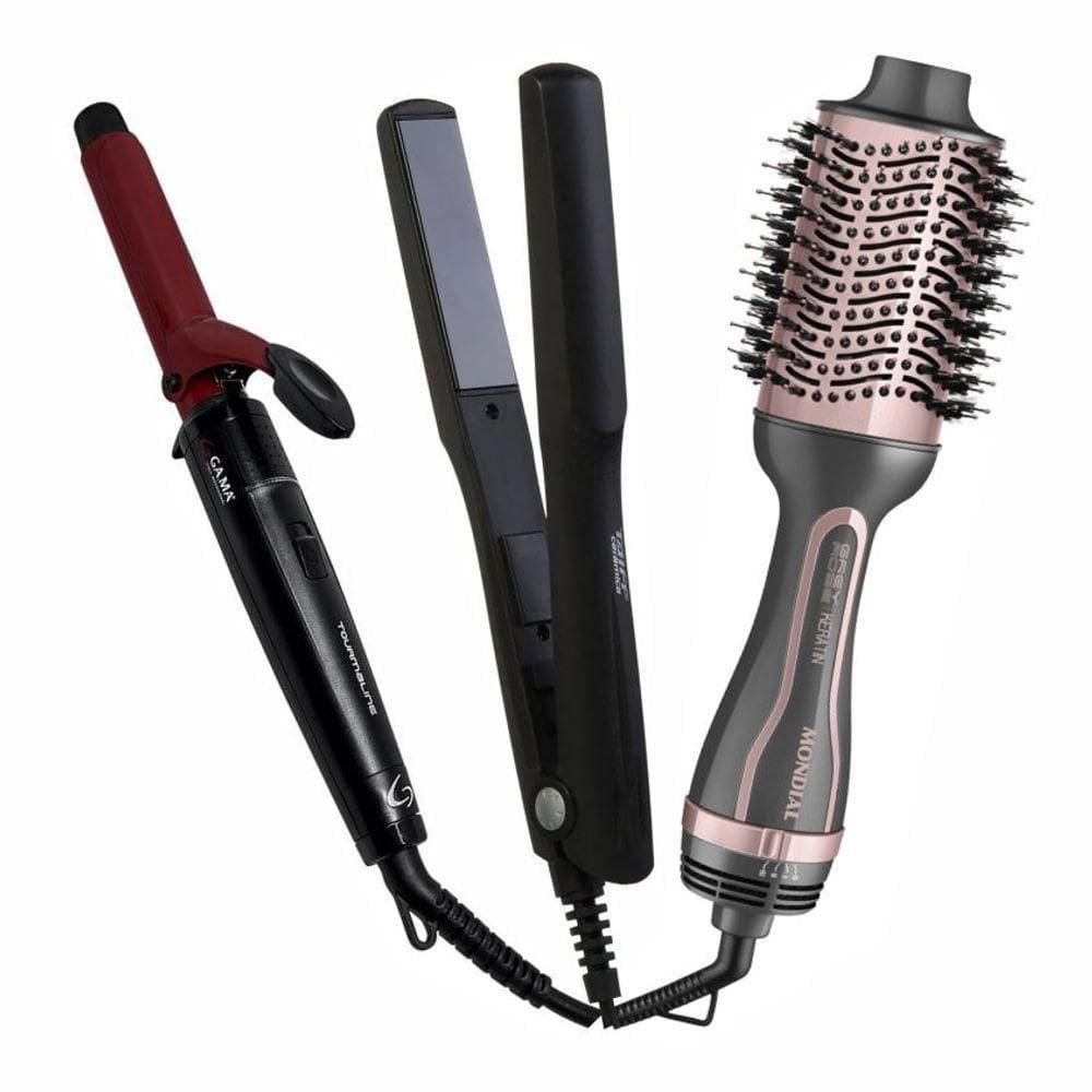 Kit Escova Secador Es-11 Mondial + Chapinha Taiff + Modelador De Cachos Gama