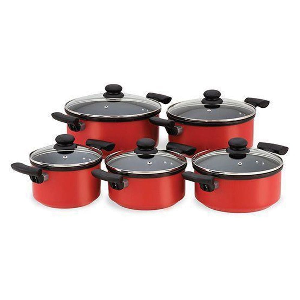 Jogo De Caçarolas Cordonadas 5 Peças Vermelha Tampa Vidro