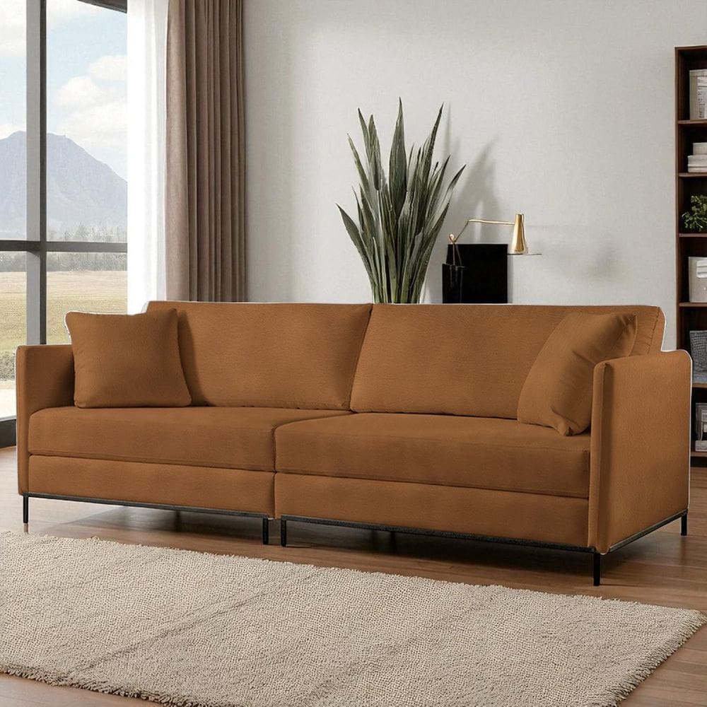 Sofá Fixo Ravi 3 Lugares Luxo 2,10m Castellar Móbile Sintético Caramelo