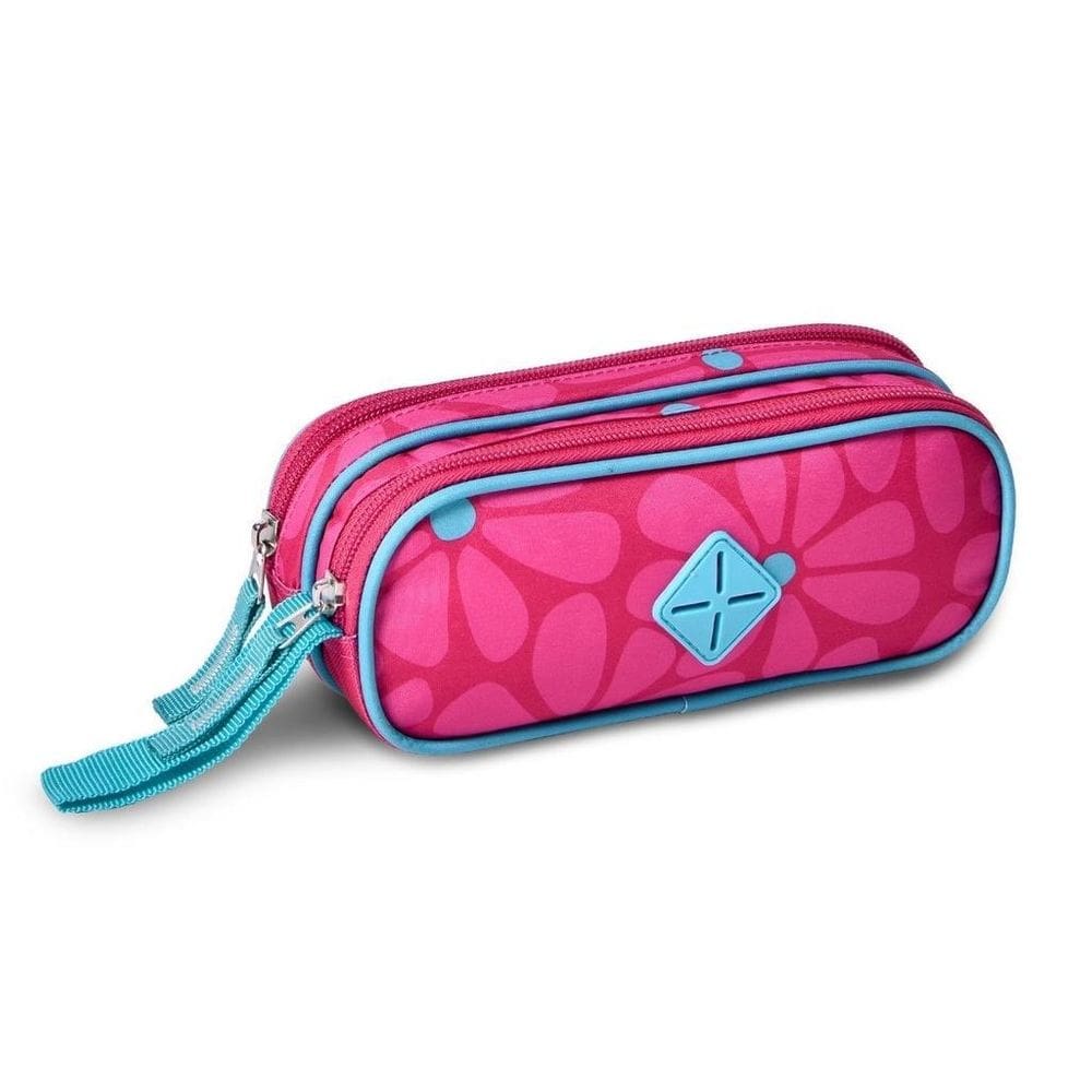Estojo Escolar Duplo Floral Flores Lápis Clio - Rosa
