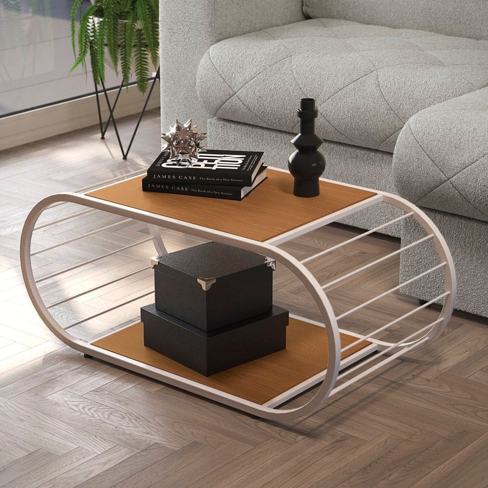 Mesa de Centro para Sala de Estar Industrial Canela/Branco