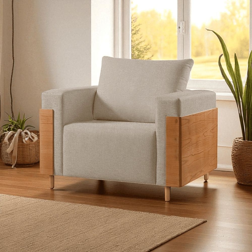 Poltrona Luxo Madeira Maciça Heitor Bege