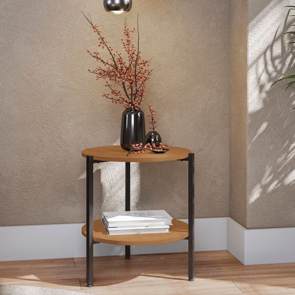 Mesa de Centro com 1 Prateleira Industrial Canela/Preto Fosco