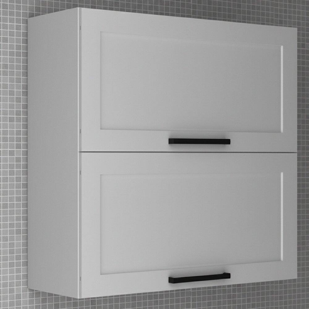 Armário Aéreo 80cm em Mdf com 2 Portas Almofada Basculantes Branco