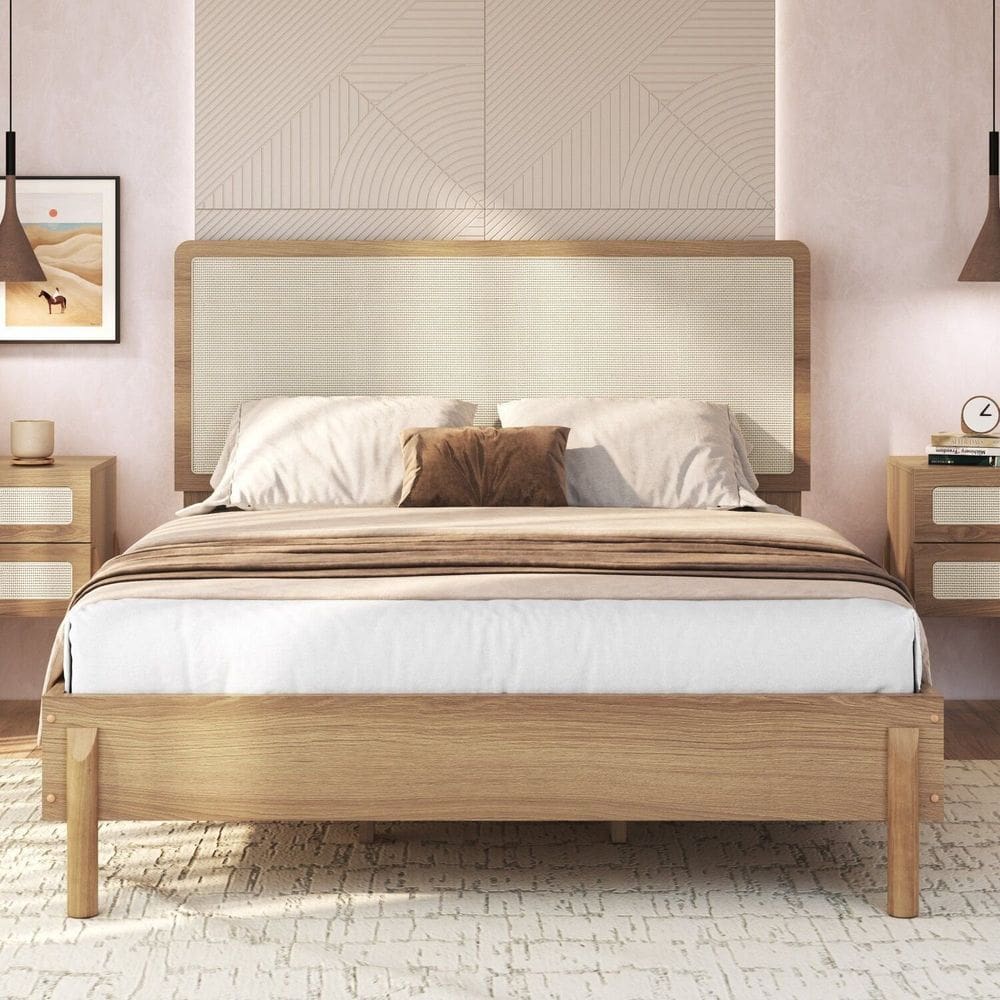 Cama Casal com Cabeceira Telada e Pé Madeira Maciça 152cm Oslo