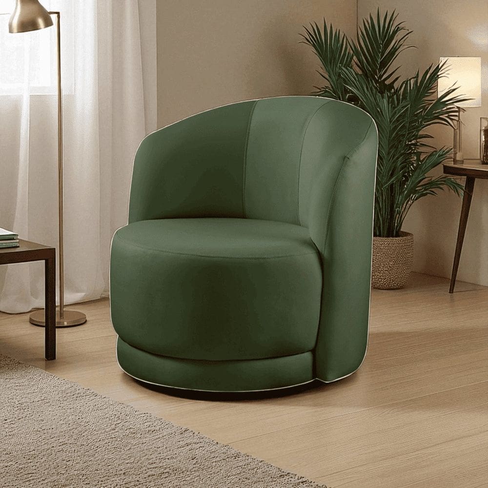 Poltrona para Sala de Estar Madeira Maciça Base Fixa Alice Verde